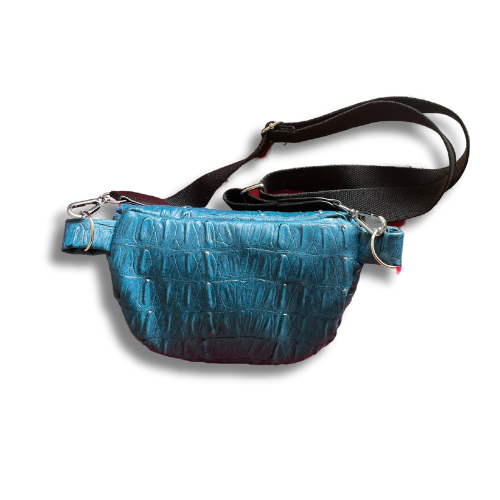 Sac banane - simili cuir crocodile bleu