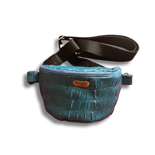Sac banane - simili cuir crocodile bleu